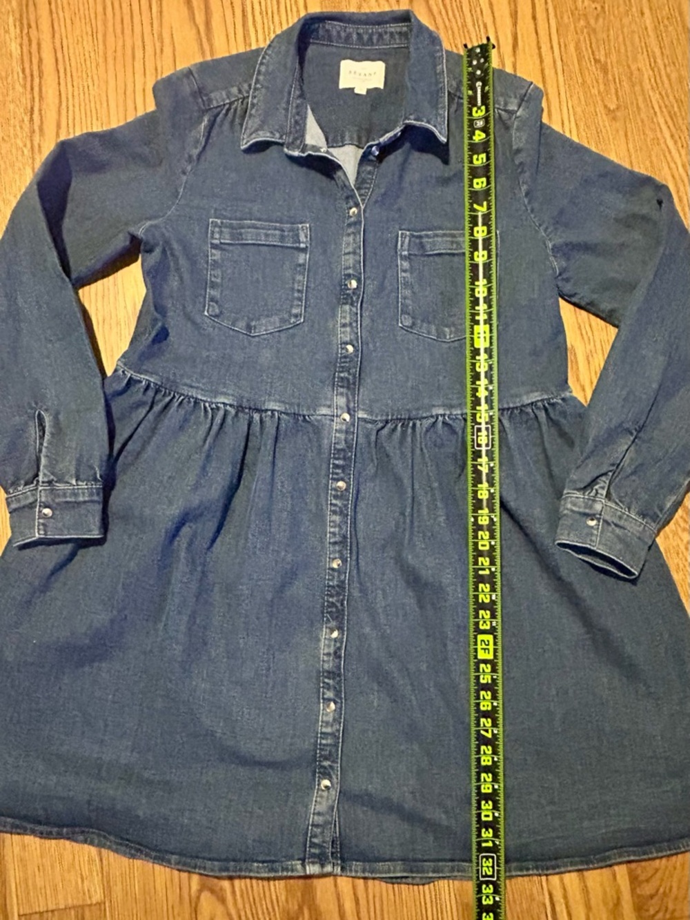 Sézane Leana Denim Shirt Dress Button Front Chambray Tiered Mini Long Sleeve - Picture 5 of 14